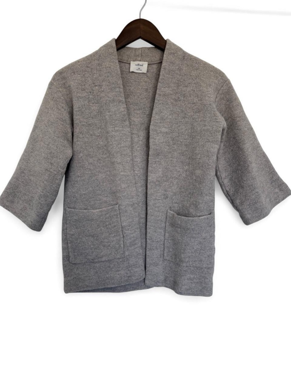 Wilfred Aritzia Gray Cardigan Small 100% Merino Wool Shrunk Minimalist Staple